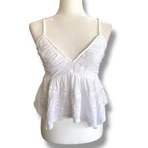 Hollister Babydoll Cropped Lace Insert Cami Top Tiered Ruffled S/M White Boho
